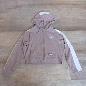 Victoria's Secret VS Women’s Pink Zip Up Hoodie Jacket Sweatshirt Beige XS